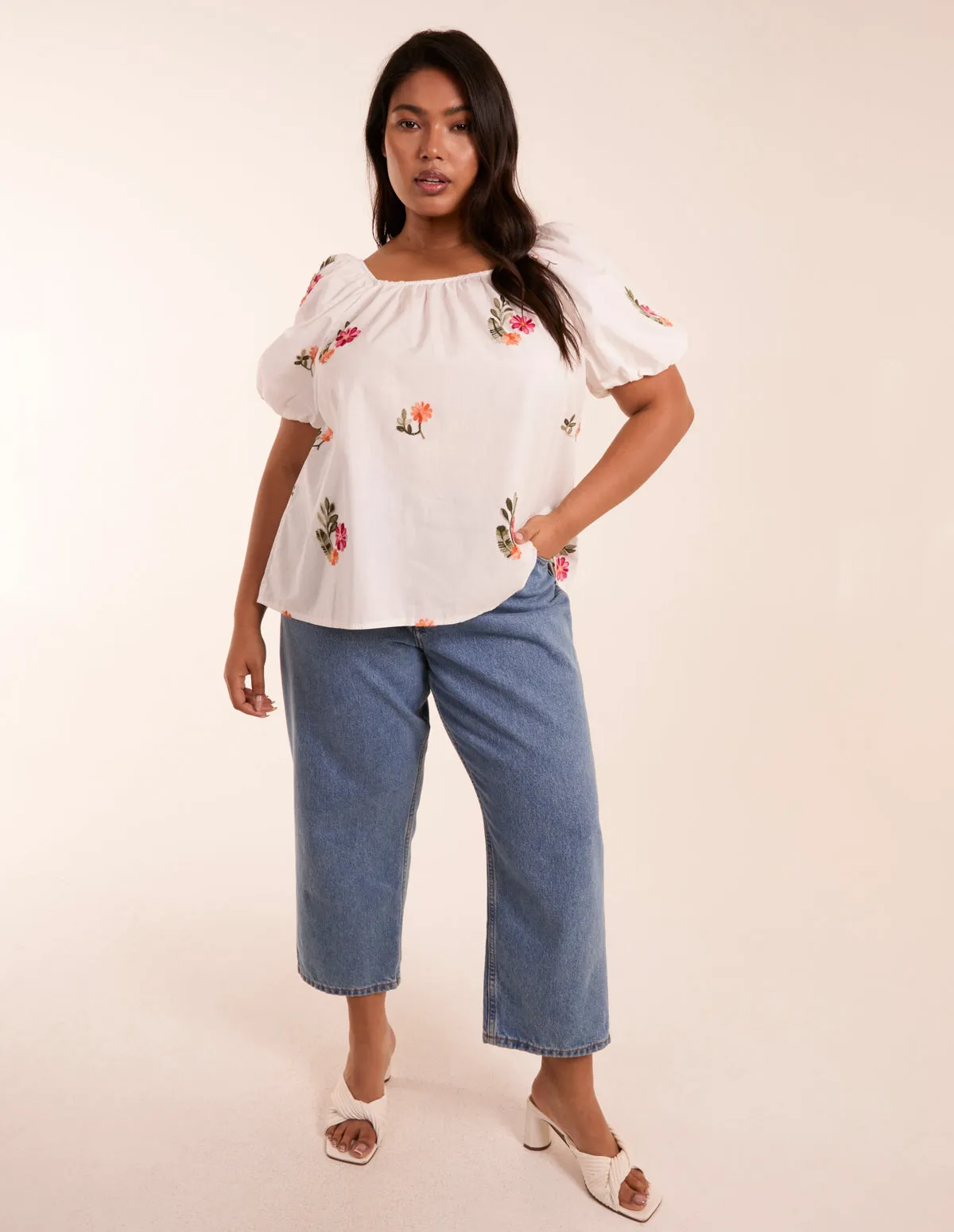 Curve Milkmaid Flower Embroidered Top sold by Blue Vanilla product image thumbnail 4