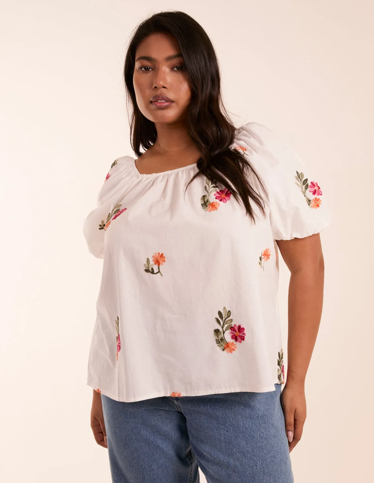 Curve Milkmaid Flower Embroidered Top sold by Blue Vanilla product image thumbnail 3