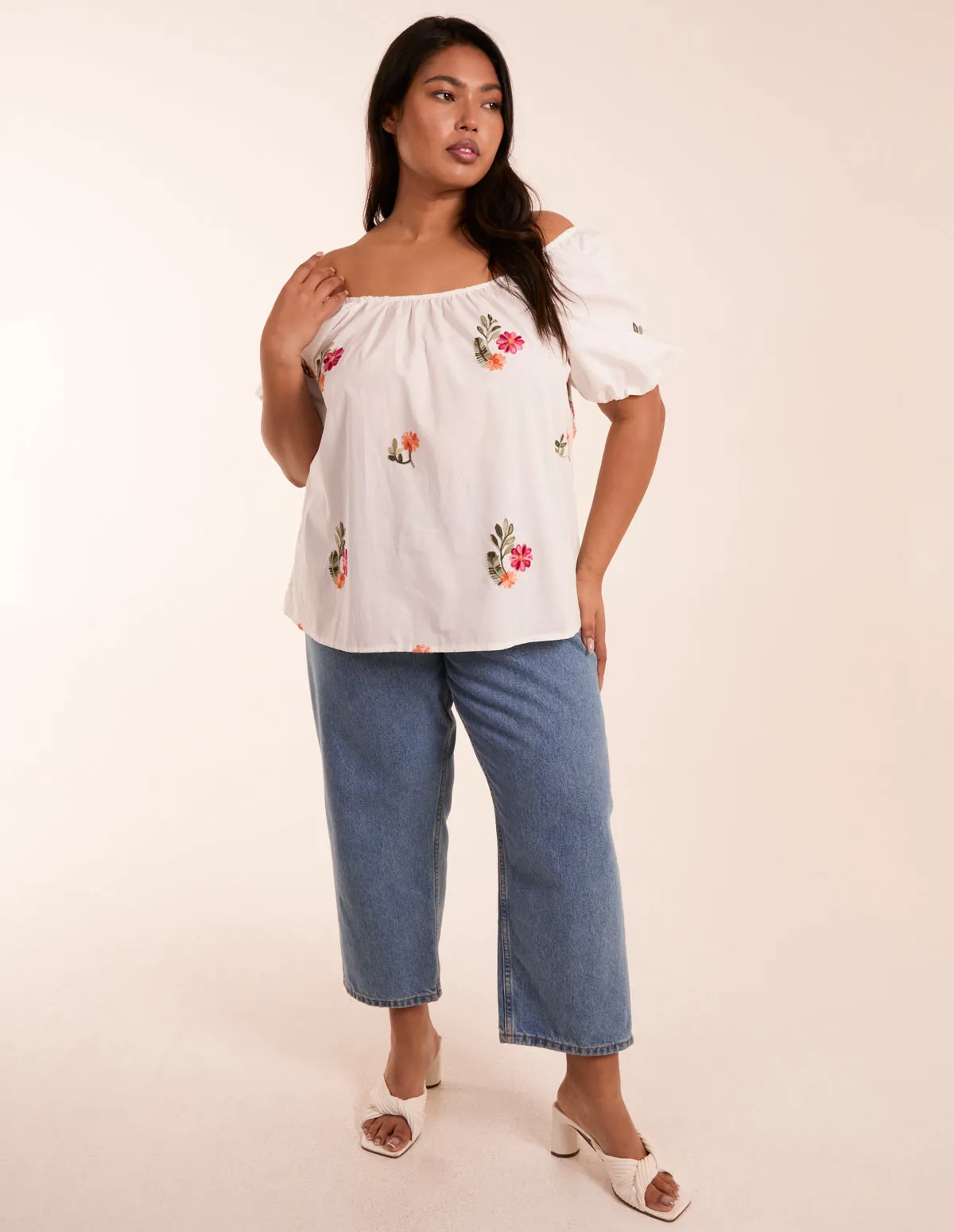 Curve Milkmaid Flower Embroidered Top sold by Blue Vanilla product image thumbnail 5