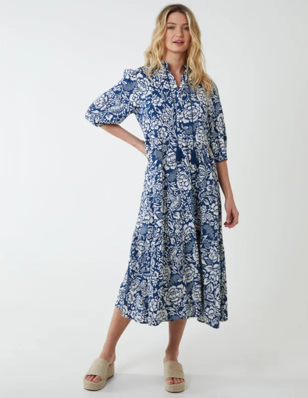 Manderin Collar Trapezed Dress With 3/4 Sleeves sold by Blue Vanilla