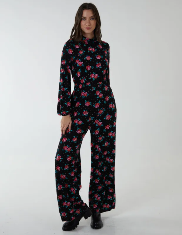 High Neck Tie Back Wide Leg Jumpsuit sold by Blue Vanilla