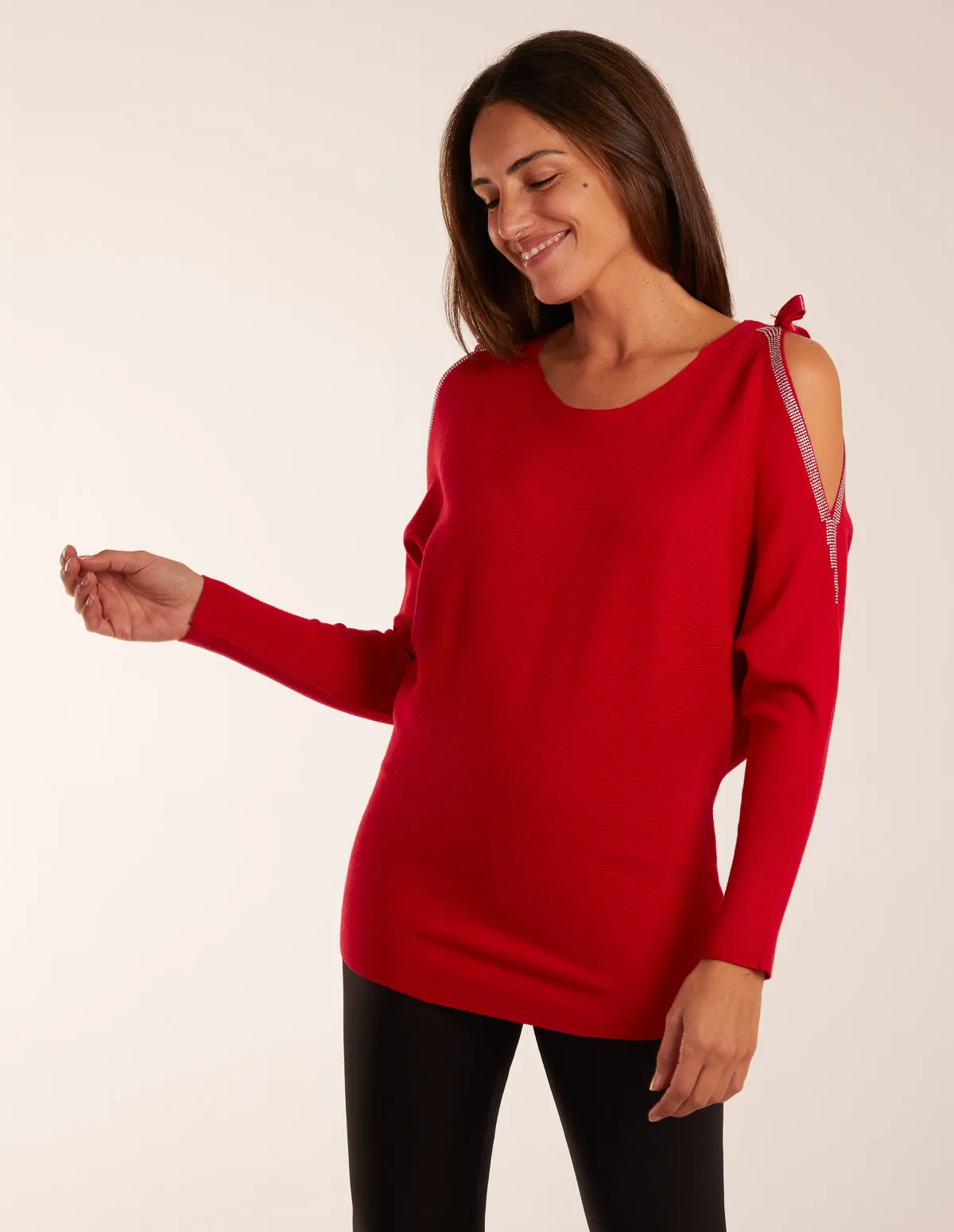Diamante Bow Shoulder Detailed Batwing Jumper sold by Blue Vanilla product image thumbnail 3