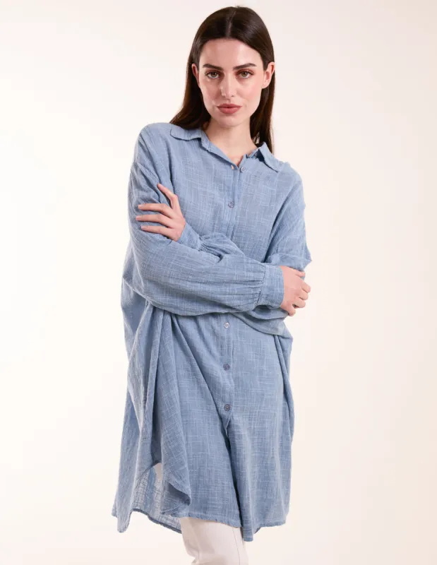 Cold Wash Cross Hatch Long Line Shirt sold by Blue Vanilla