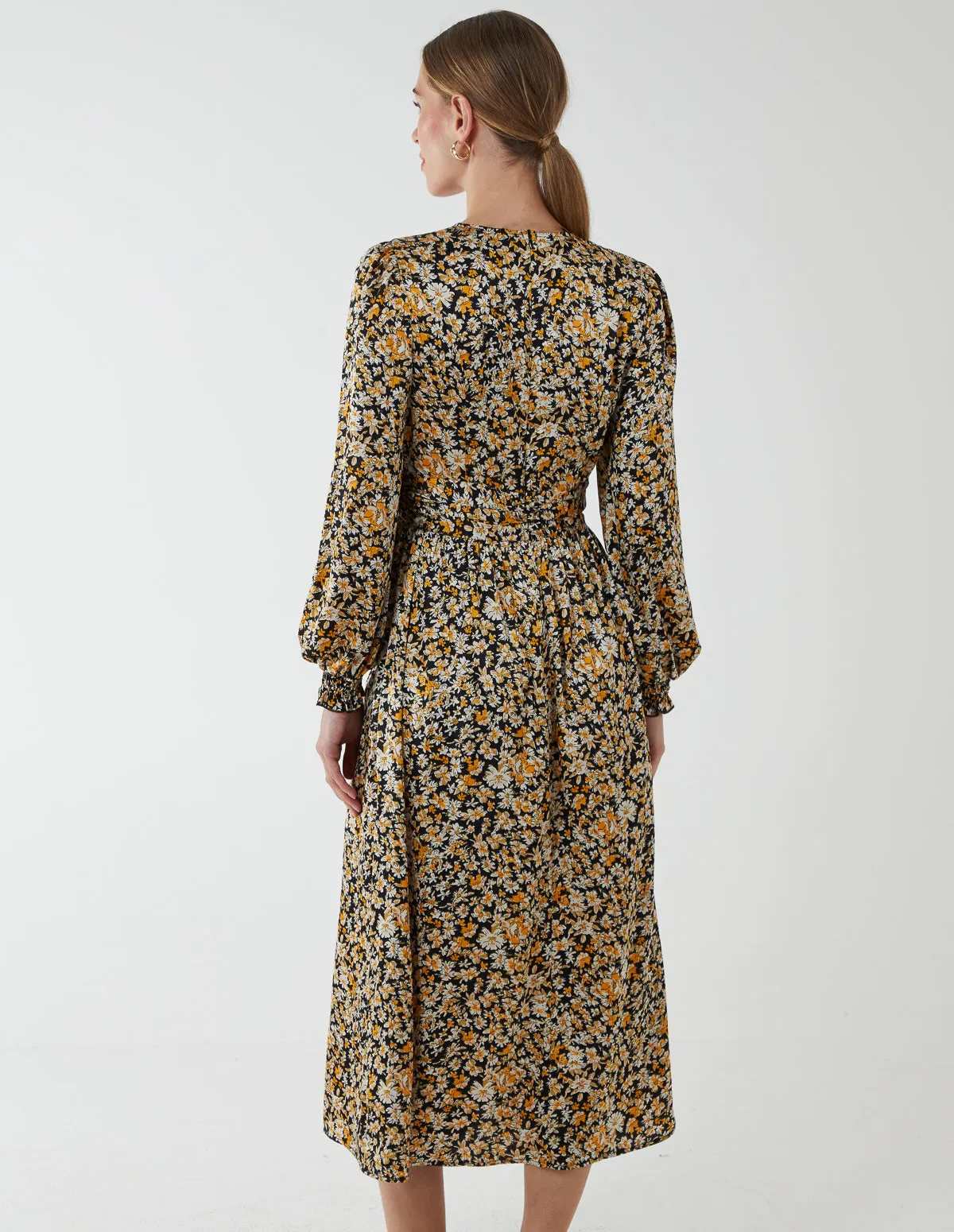 Ruched Deep V Volume Midi Dress sold by Blue Vanilla product image thumbnail 5