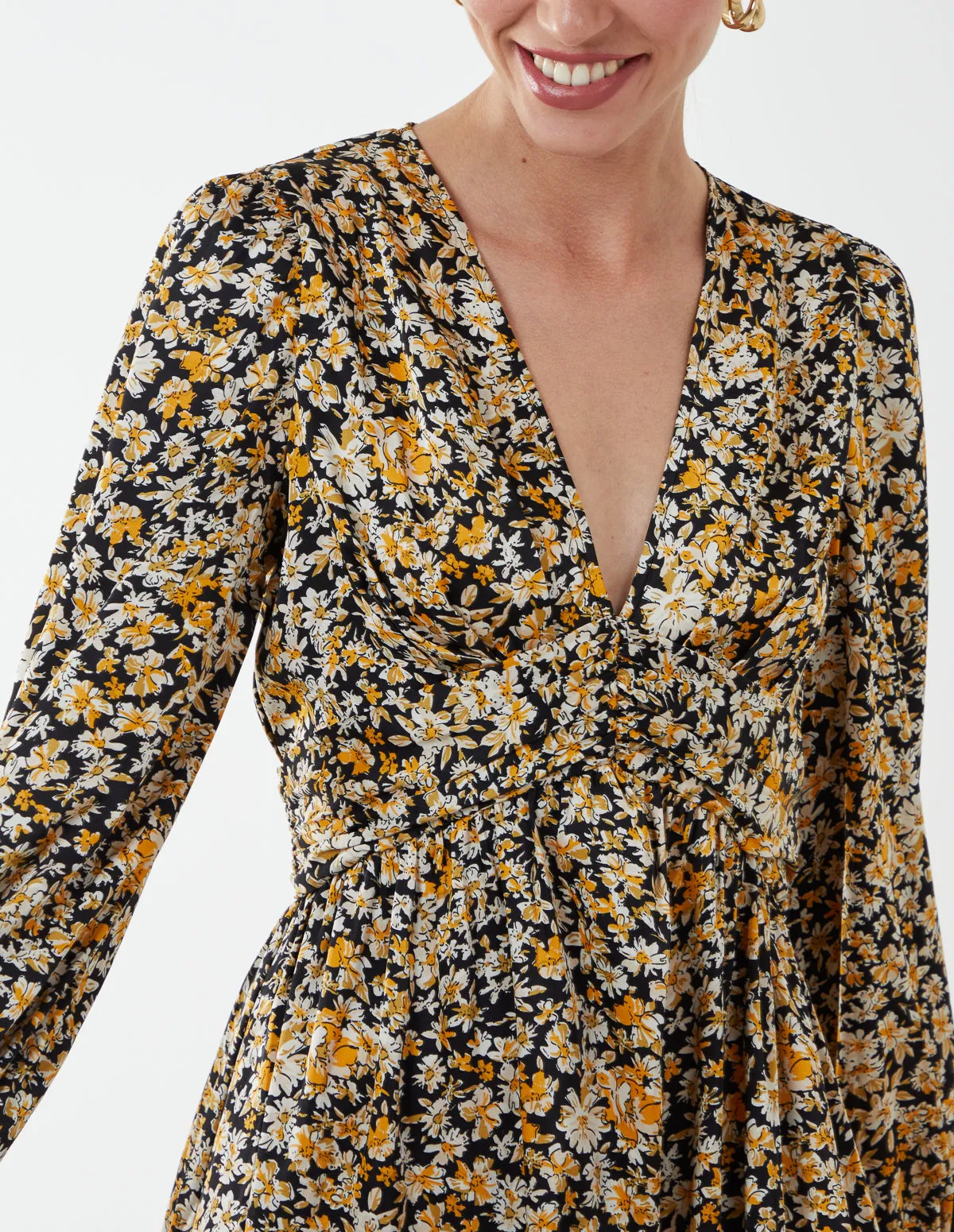 Ruched Deep V Volume Midi Dress sold by Blue Vanilla product image thumbnail 3