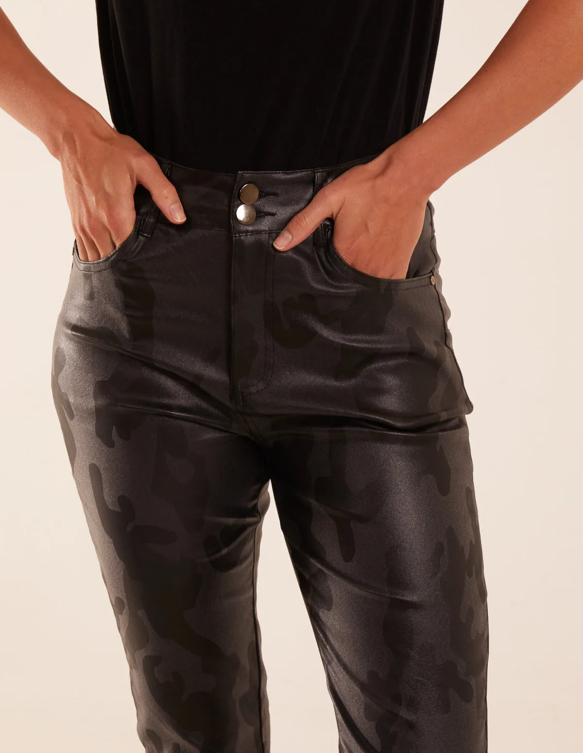 Camouflage PU Leather Skinny Jean sold by Blue Vanilla product image thumbnail 3