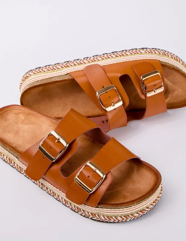 Contrast Woven Base Buckle Sandal sold by Blue Vanilla