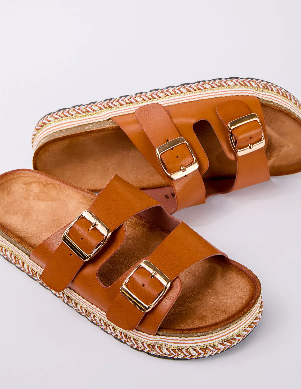 Contrast Woven Base Buckle Sandal sold by Blue Vanilla