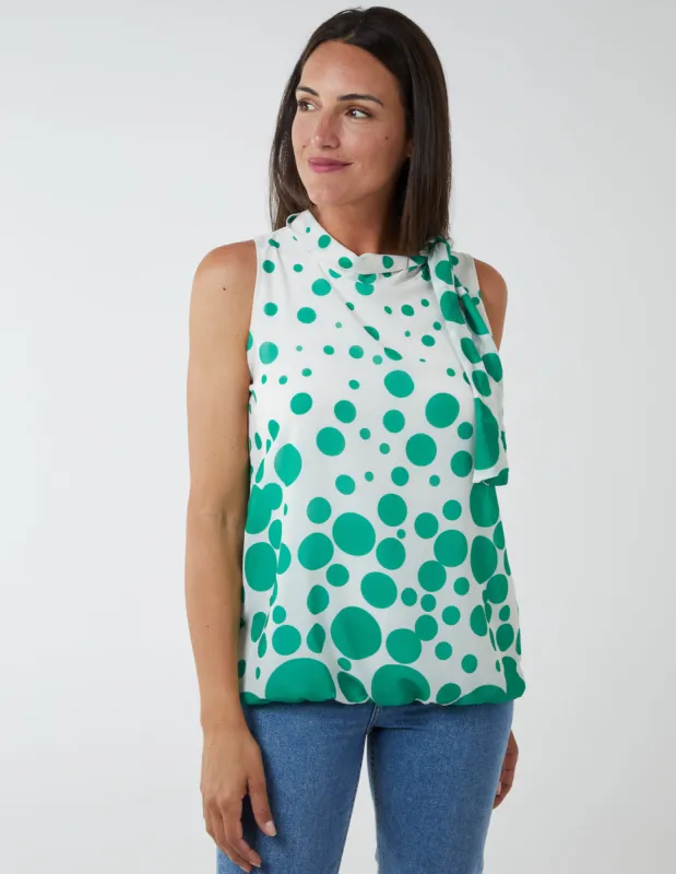 Sleeveless Polka Dot Top With Tie Neck sold by Blue Vanilla