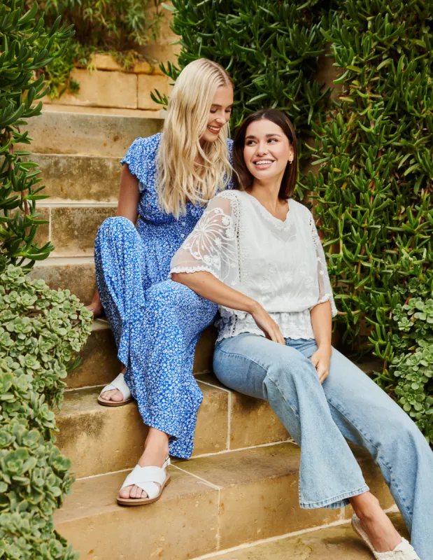 Ditsy Floral V Neck Button Front Midi Dress made by Blue Vanilla