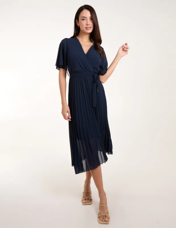 Pleated Wrap Over Belted Dress sold by Blue Vanilla