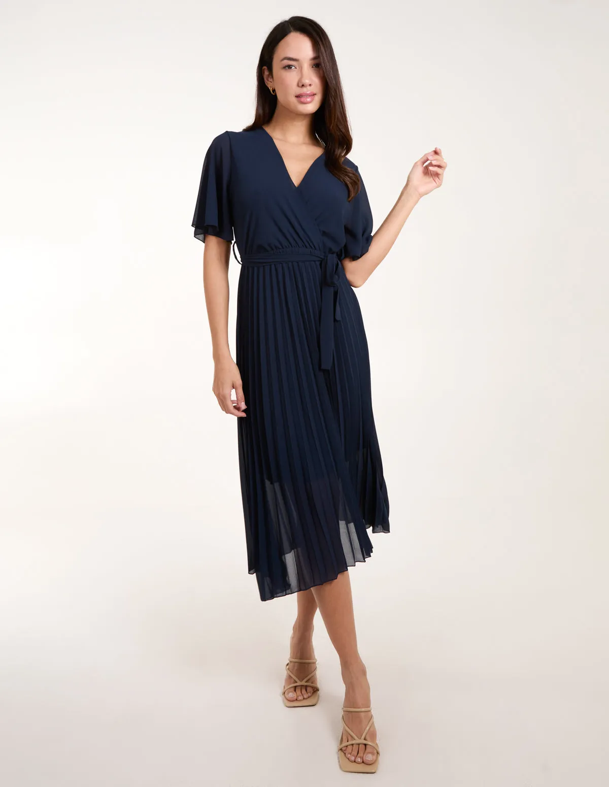 Pleated Wrap Over Belted Dress sold by Blue Vanilla
