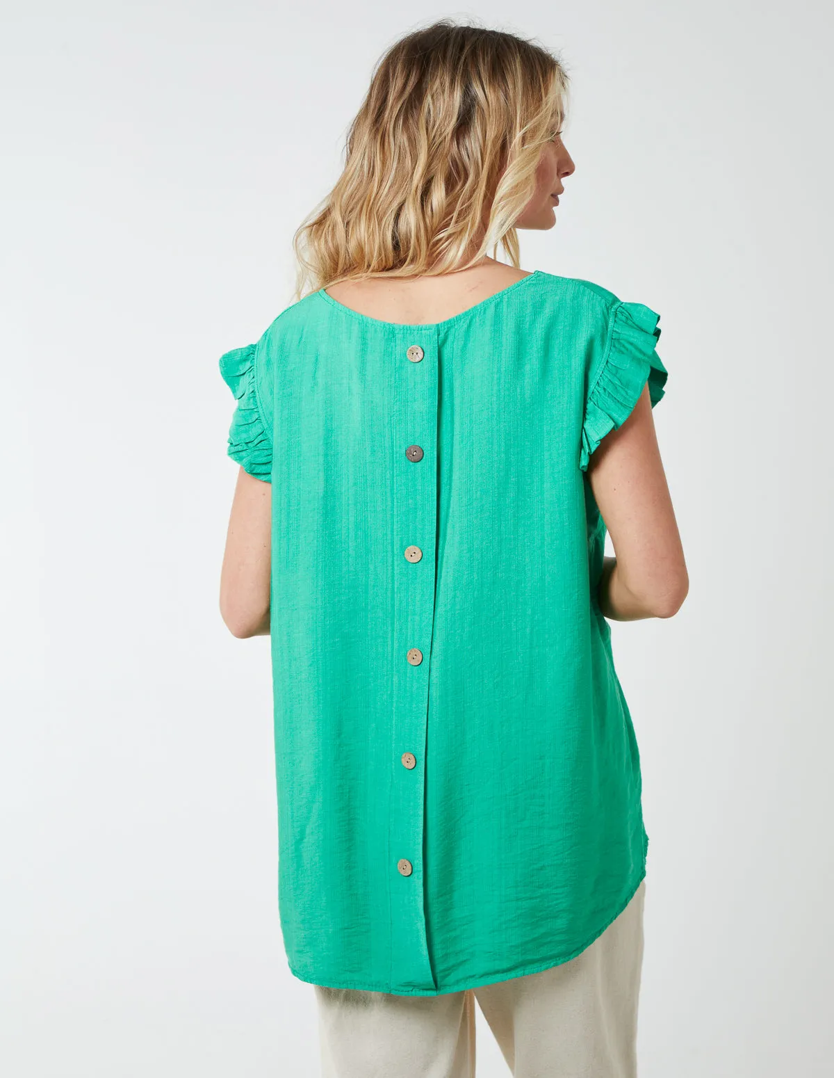 Button Back Frill Shoulder Top sold by Blue Vanilla product image thumbnail 4