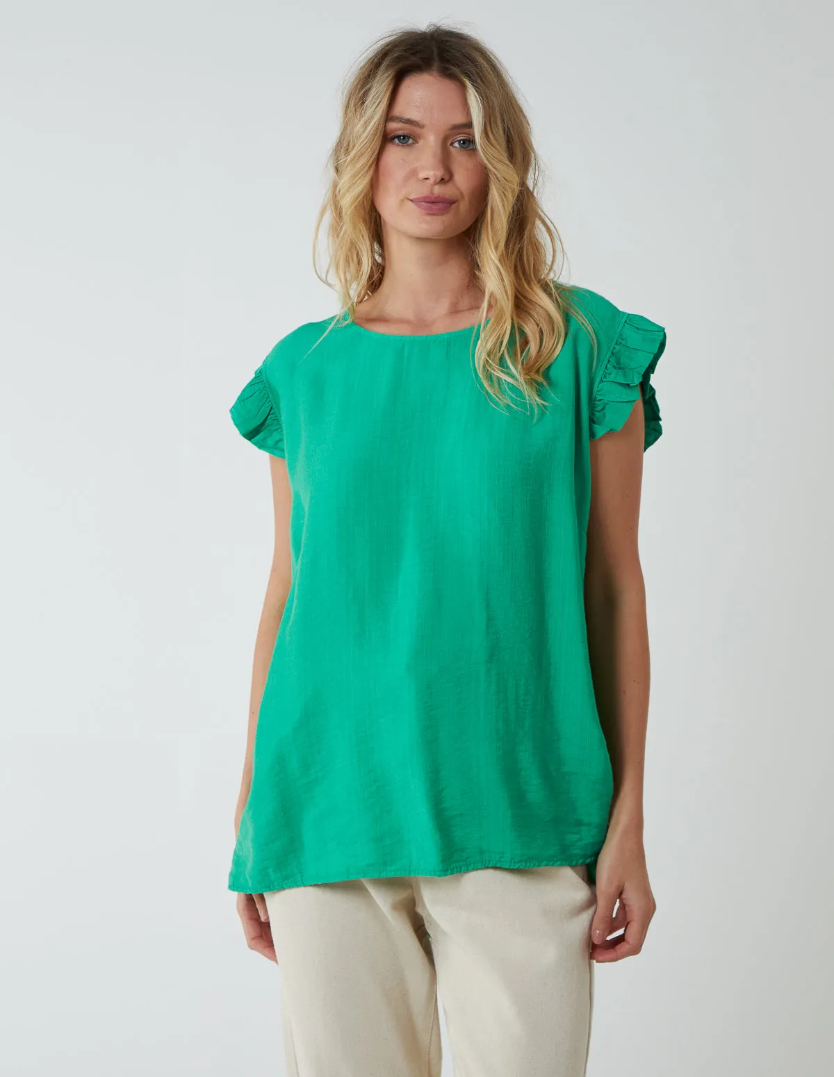 Button Back Frill Shoulder Top sold by Blue Vanilla product image thumbnail 3