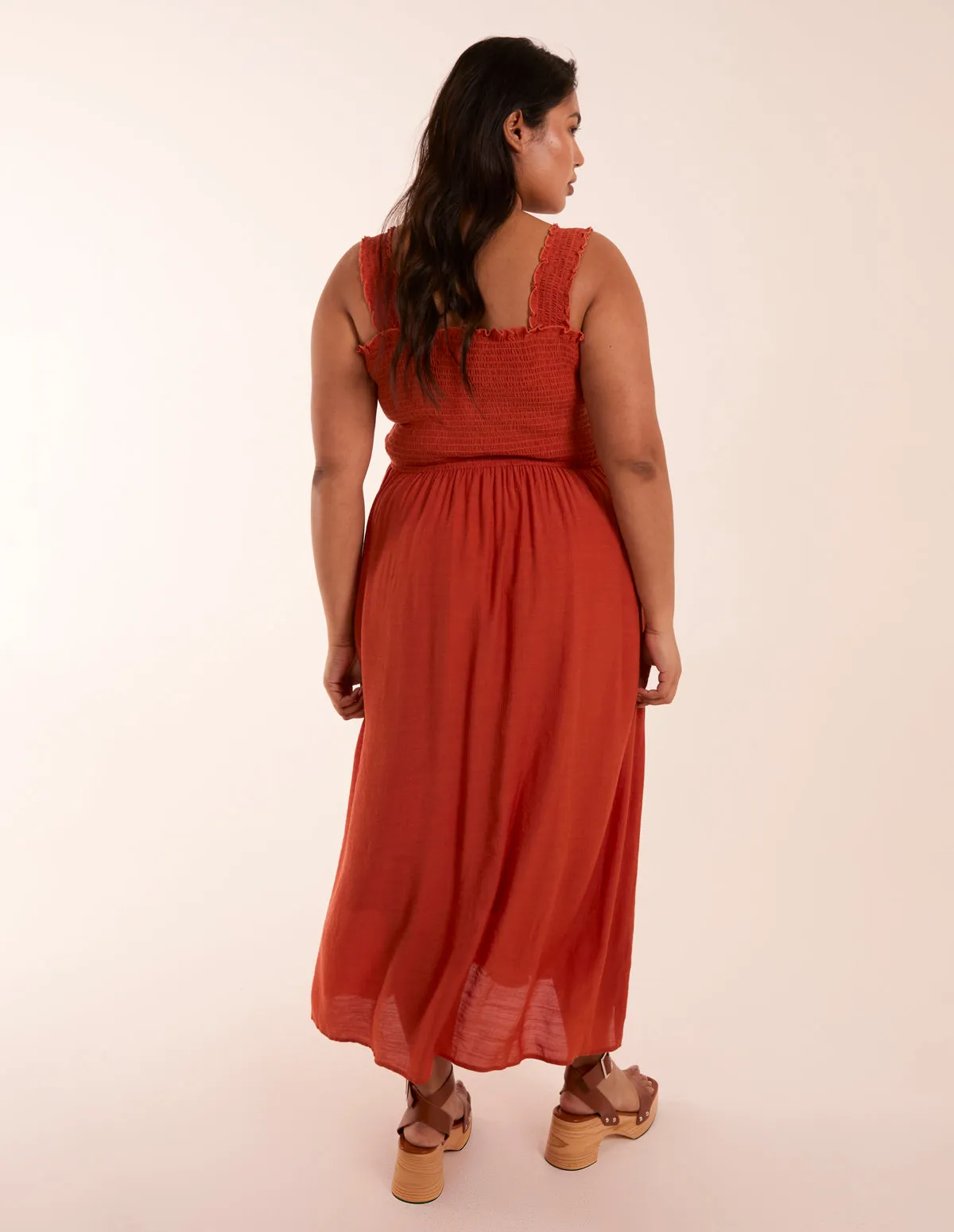 Curve Shirred Bust Button Down Midi Dress sold by Blue Vanilla product image thumbnail 5