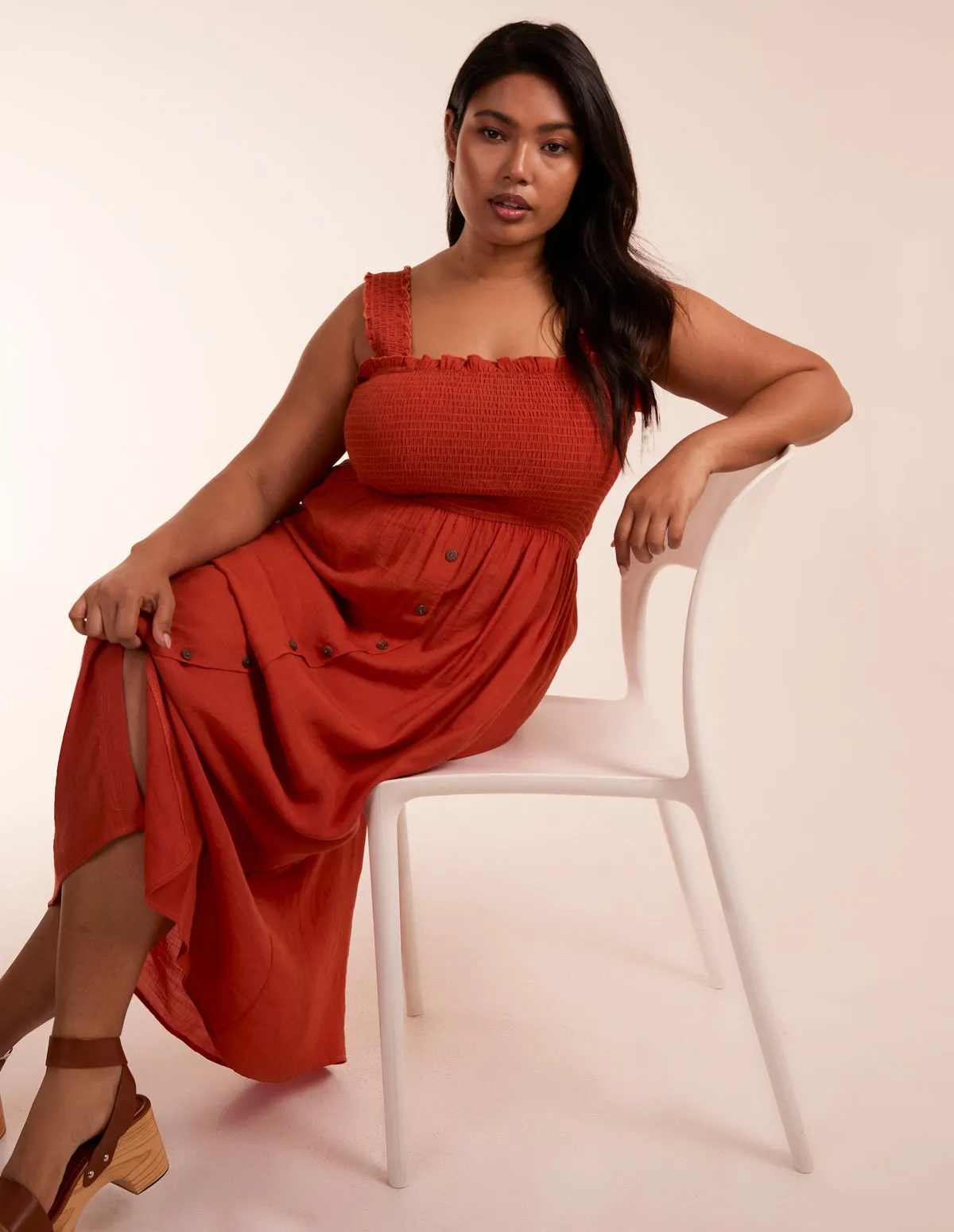 Curve Shirred Bust Button Down Midi Dress sold by Blue Vanilla product image thumbnail 2