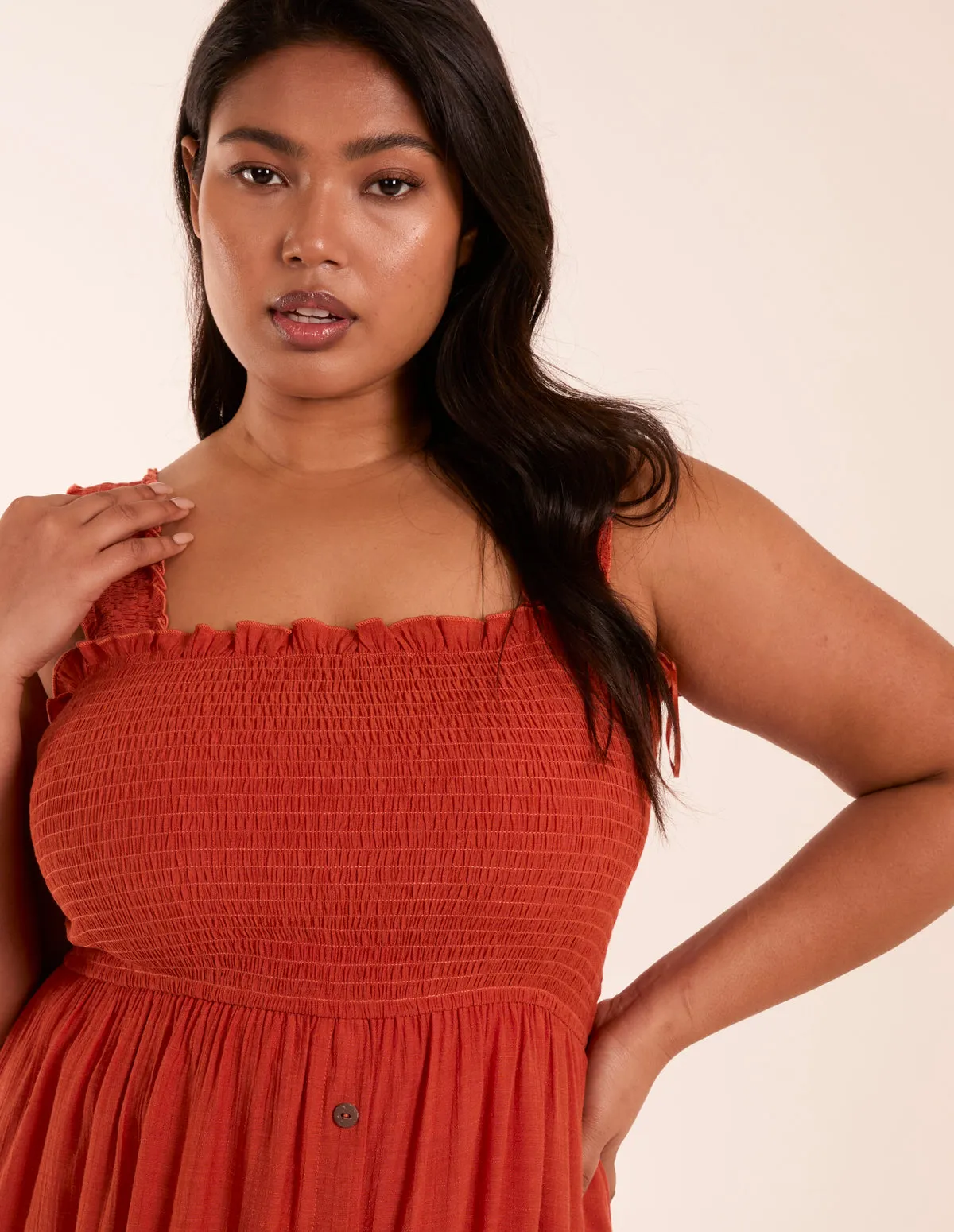 Curve Shirred Bust Button Down Midi Dress sold by Blue Vanilla product image thumbnail 3