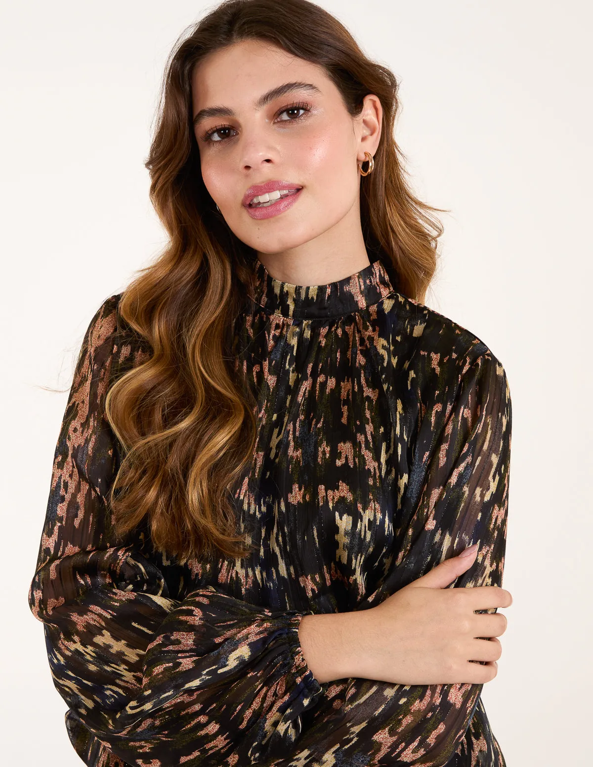 High Neck Abstract Cuff Sleeve Blouse sold by Blue Vanilla product image thumbnail 2