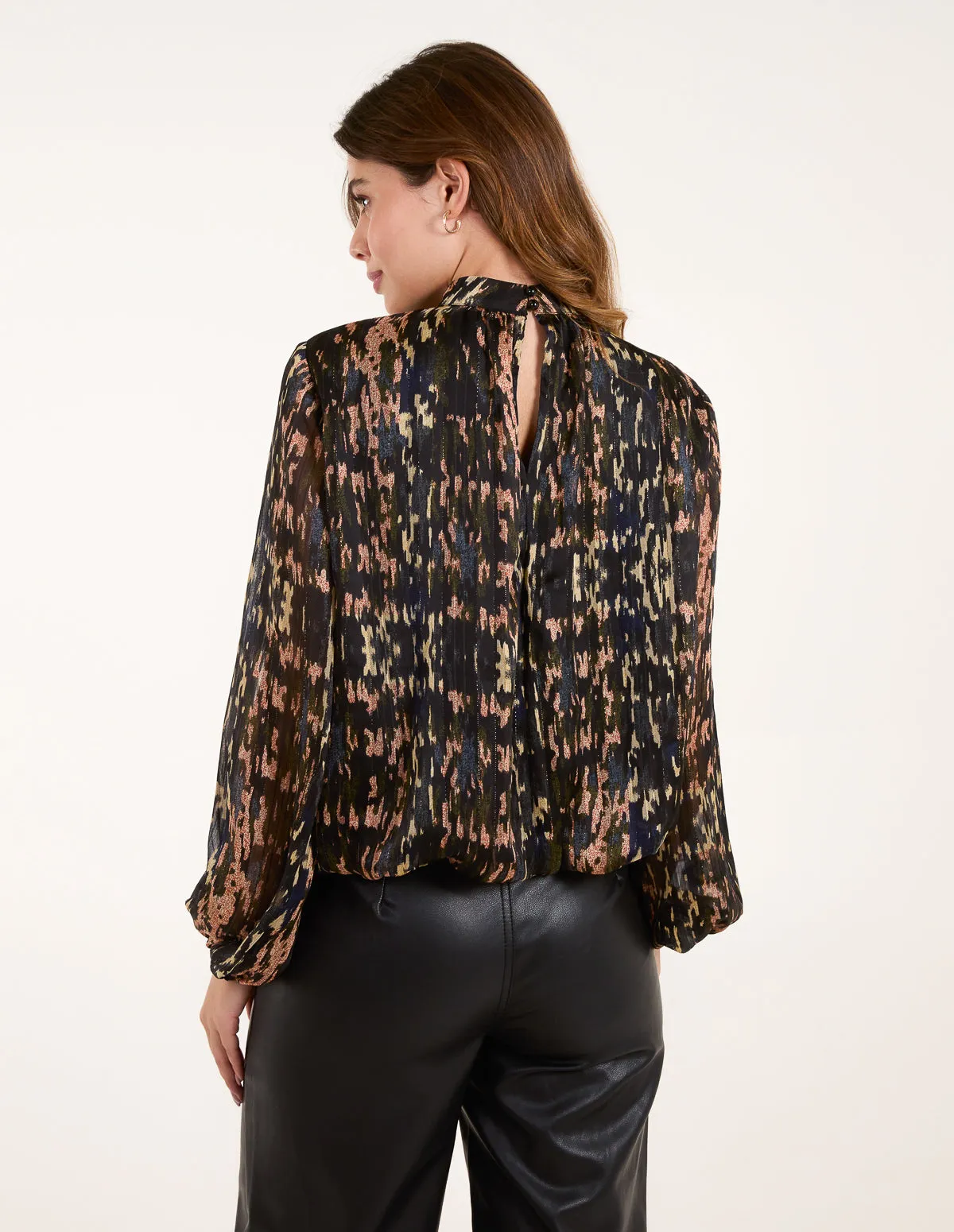 High Neck Abstract Cuff Sleeve Blouse sold by Blue Vanilla product image thumbnail 4