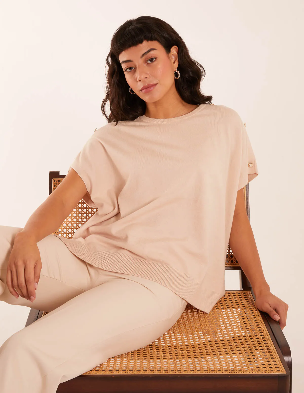 Oversized Button Shoulder Top sold by Blue Vanilla