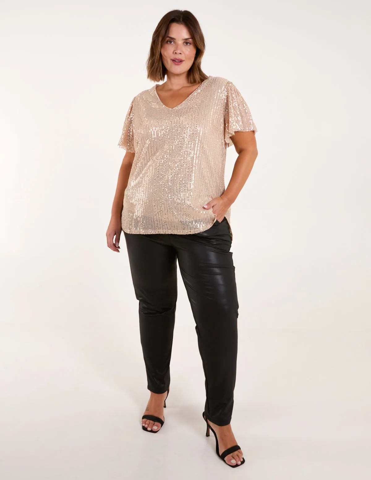 Curve Angel Sleeve V-Neck Sequin Top sold by Blue Vanilla product image thumbnail 3