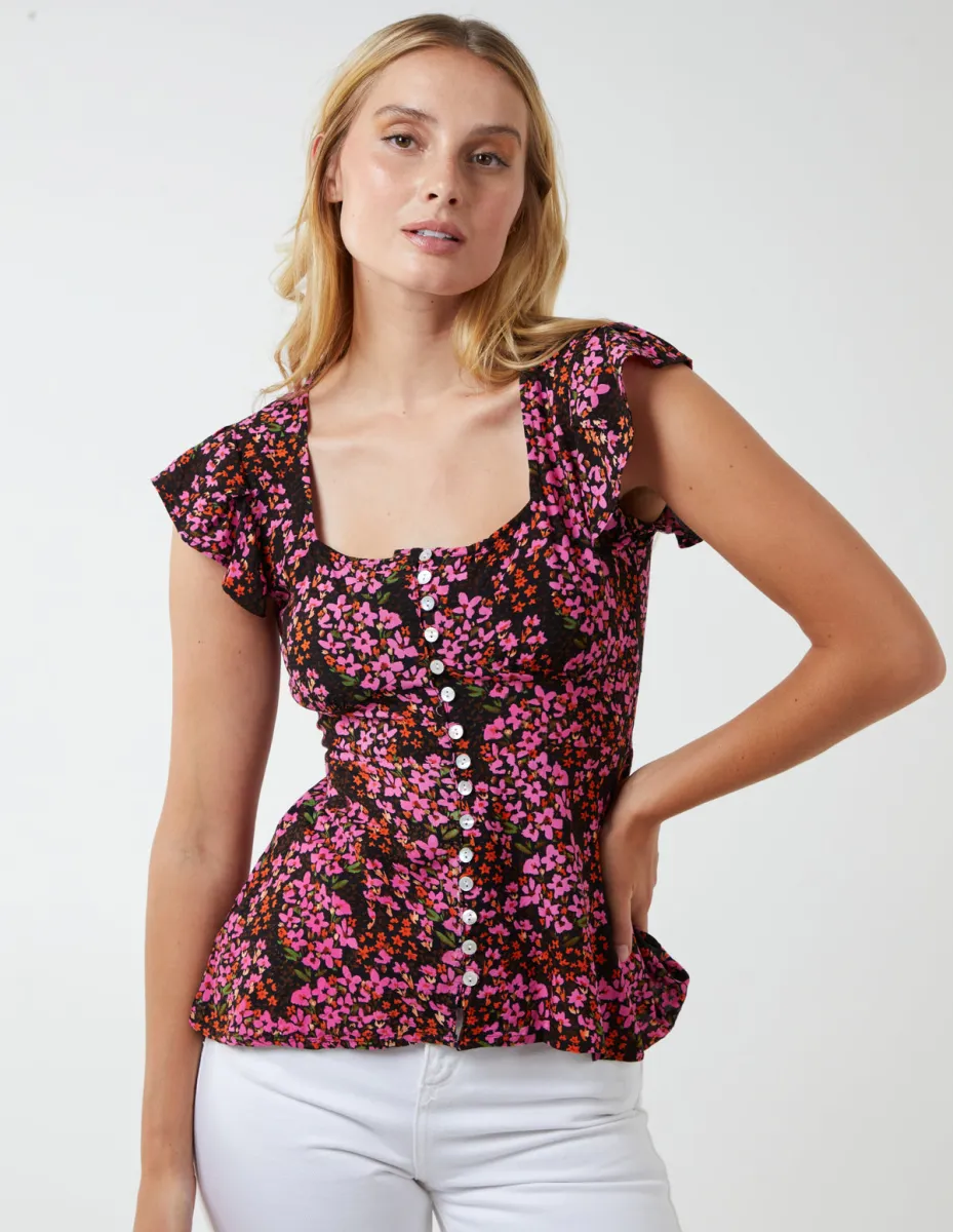 Milkmaid Button Front Peplum Top Parallel