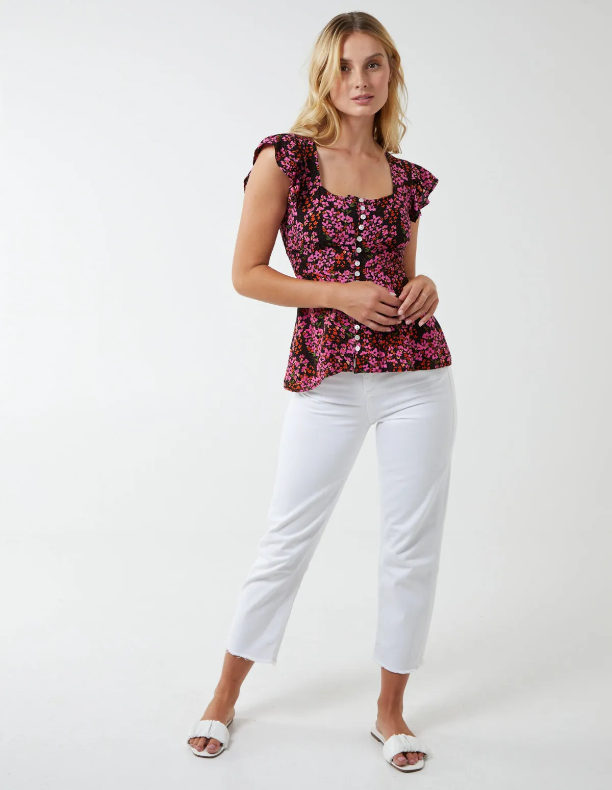 Milkmaid Button Front Peplum Top sold by Blue Vanilla product image thumbnail 3