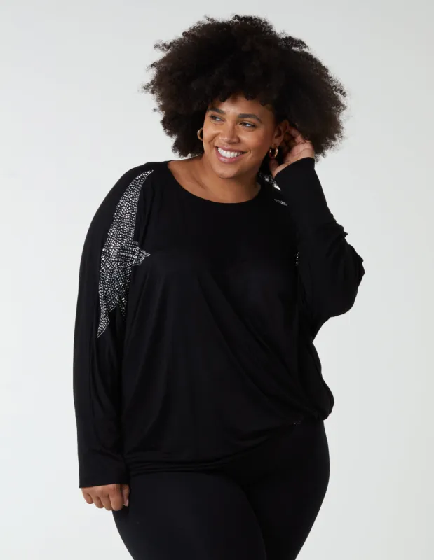 Curve Diamante Star Long Sleeve Batwing Top made by Blue Vanilla