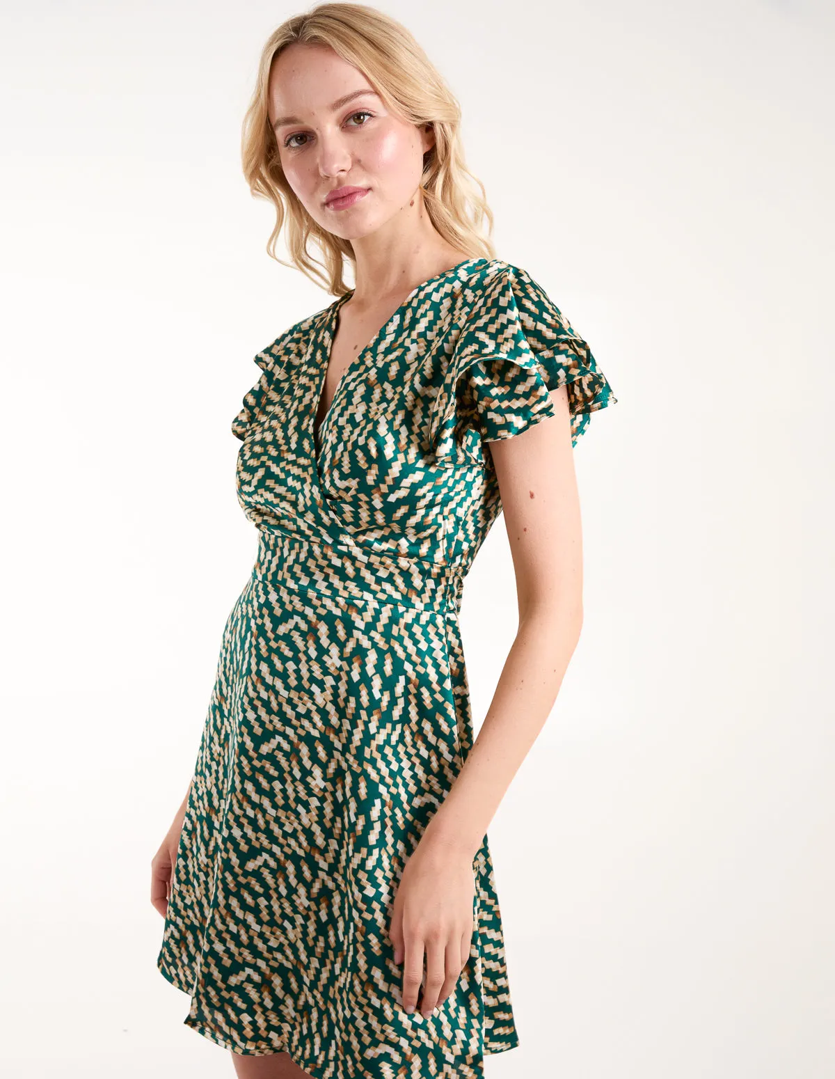 Wrap Ruffle Mini Dress sold by Blue Vanilla