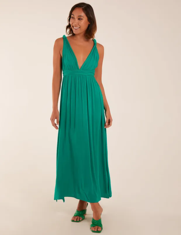 Rope Detail Plunge V-Neck Split Hem Maxi Dress sold by Blue Vanilla