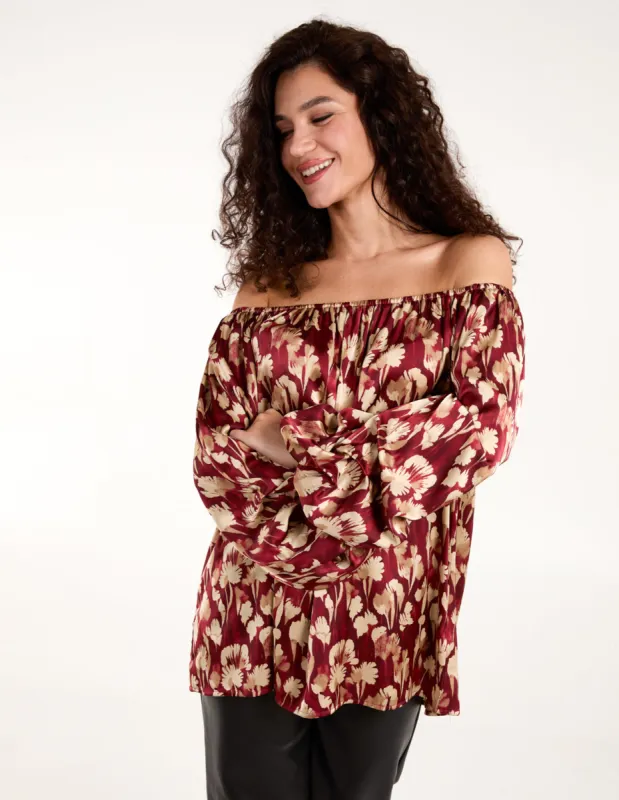Floral Ruched Sleeve Bardot sold by Blue Vanilla