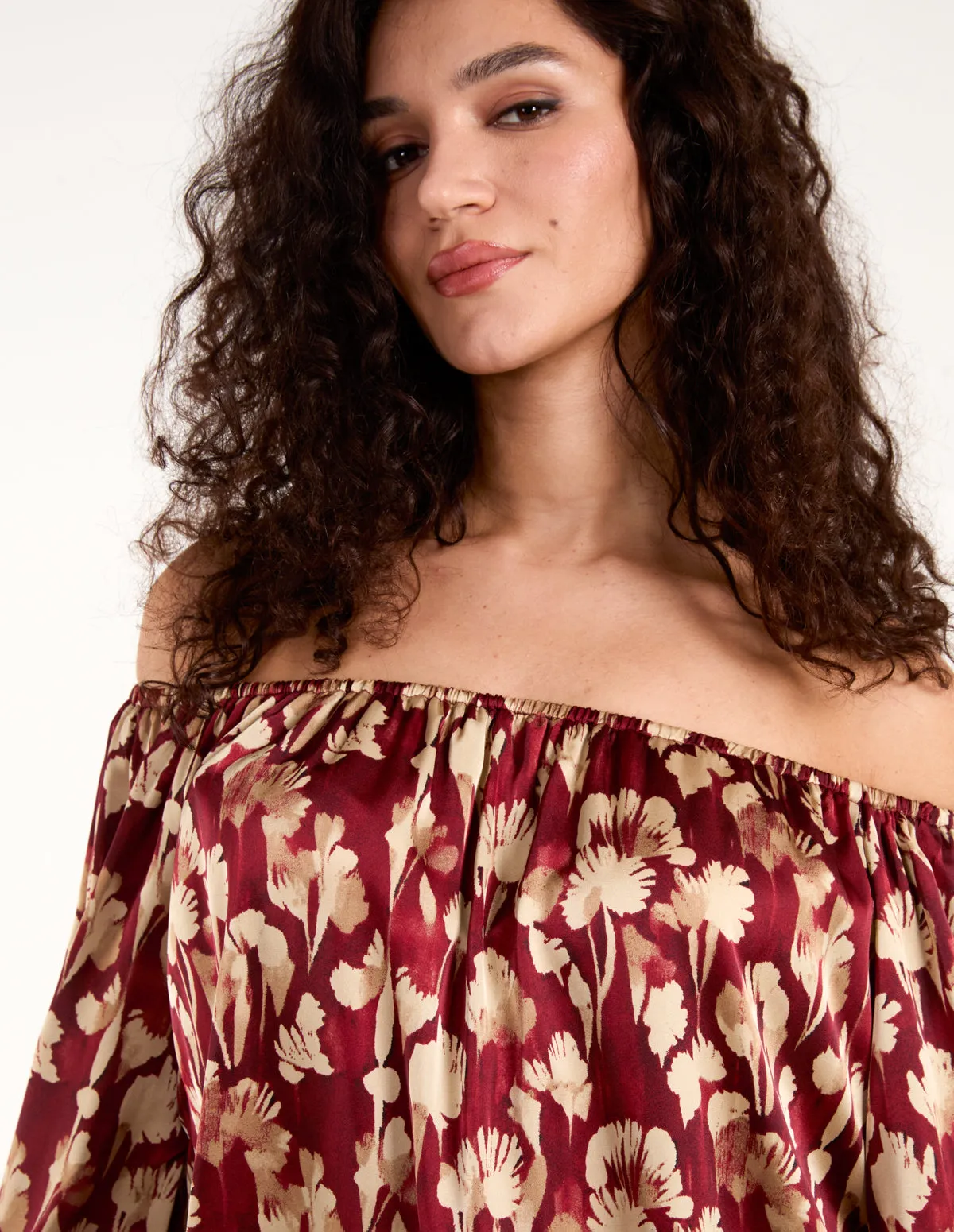 Floral Ruched Sleeve Bardot sold by Blue Vanilla product image thumbnail 2