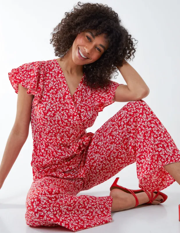 RHIANNON - Wrap Front Frill Sleeve Jumpsuit sold by Blue Vanilla