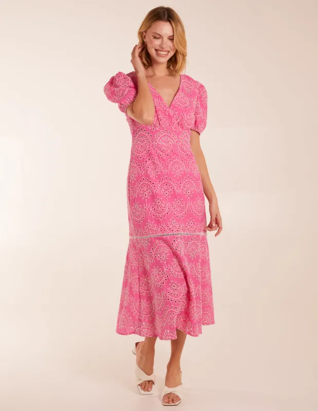 Broderie Anglaise Puff Sleeve Midi Dress sold by Blue Vanilla