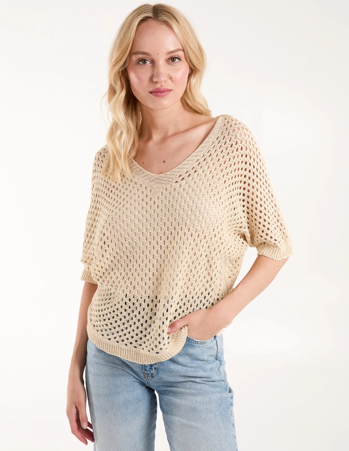 Cotton Crochet V-Neck Top sold by Blue Vanilla