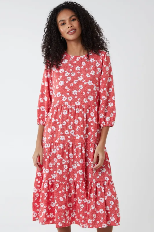 Floral Tiered Smock Midi Dress sold by Blue Vanilla