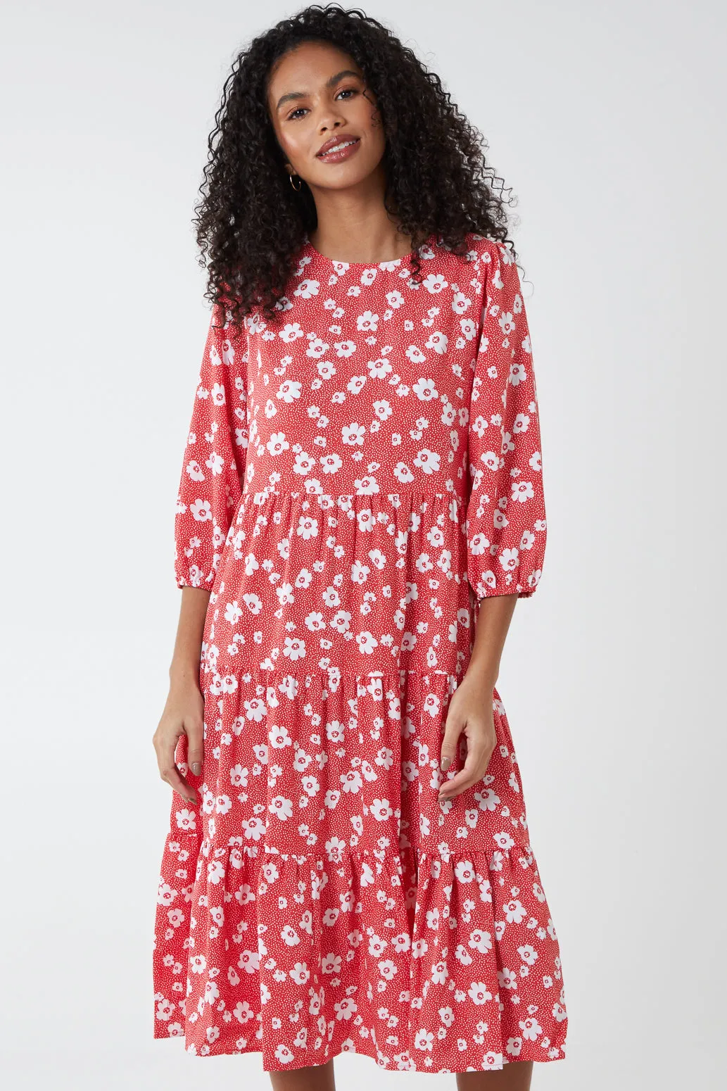 Floral Tiered Smock Midi Dress sold by Blue Vanilla