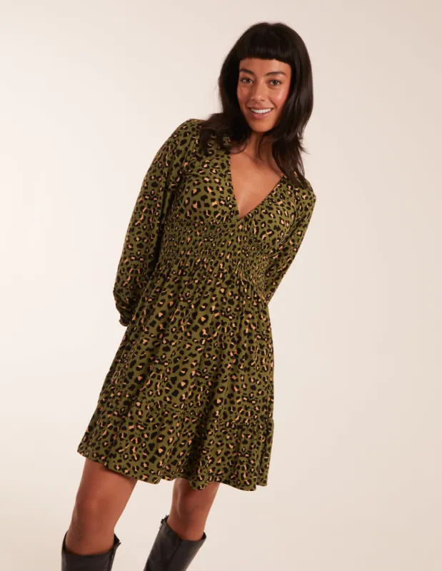 Shirring Elastic Sleeve Tier Mini Dress sold by Blue Vanilla