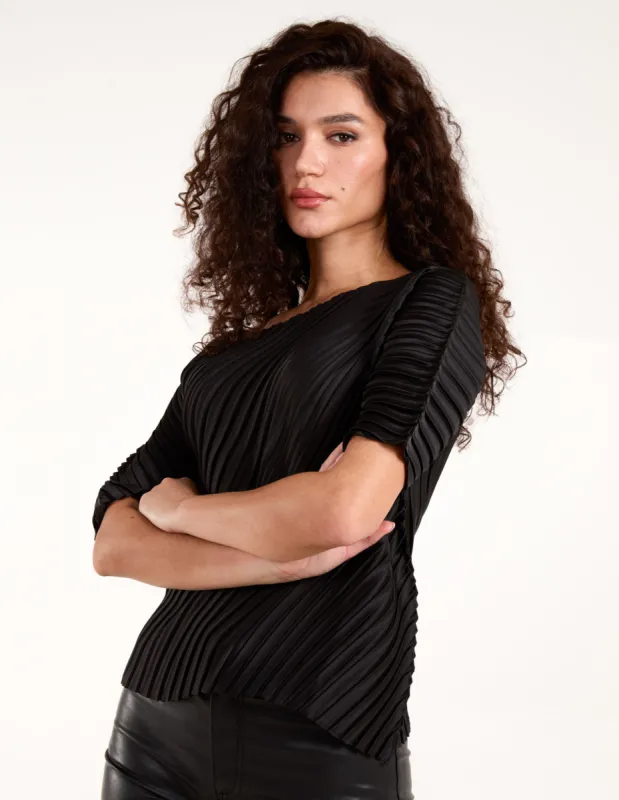 Pleated Satin Asymmetric Top sold by Blue Vanilla