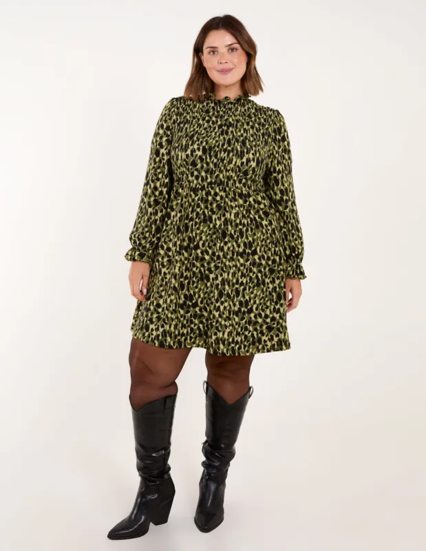 Curve Leopard Print Shirred Trapeze Mini Dress sold by Blue Vanilla