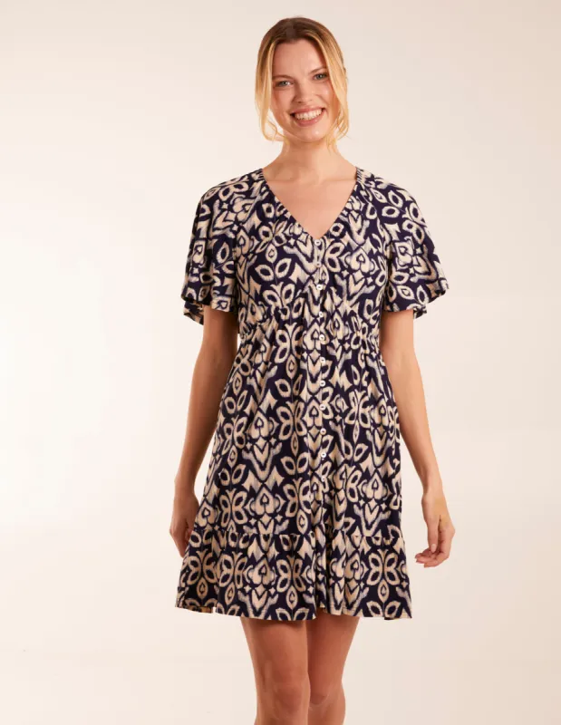Button Through Elastic Waist Mini Dress sold by Blue Vanilla