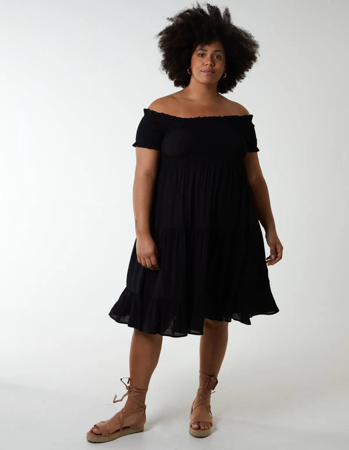 Curve Bardot Shirred Neck Line Floaty Dress sold by Blue Vanilla product image thumbnail 4