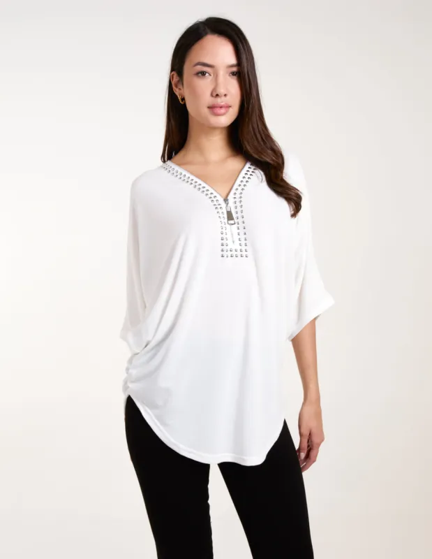 Studded Zip Front Top sold by Blue Vanilla