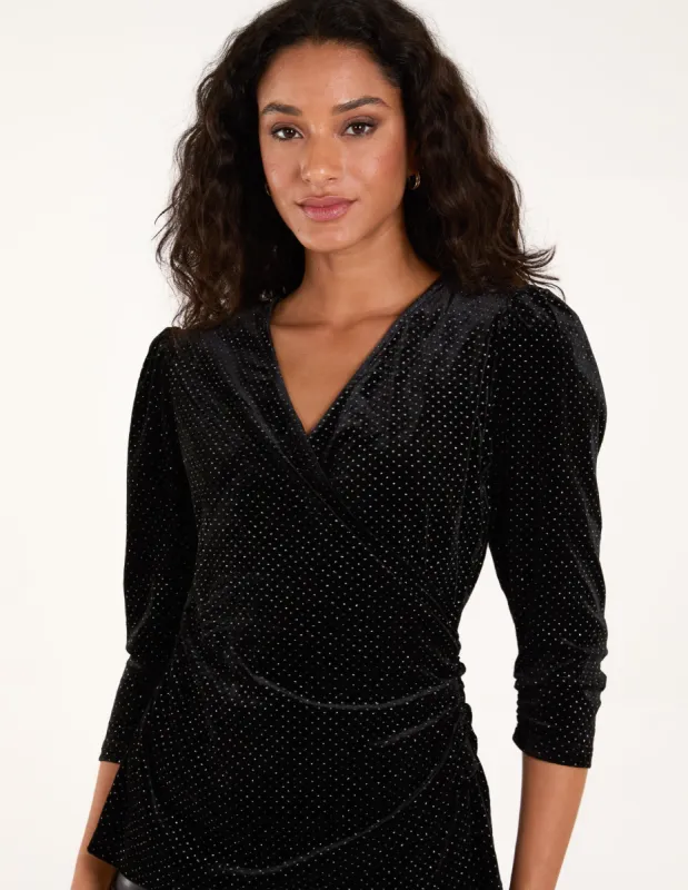 Wrap Glitter Velvet Top sold by Blue Vanilla