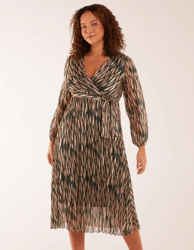 Wrap Over Metallic Vertical Print Dress sold by Blue Vanilla