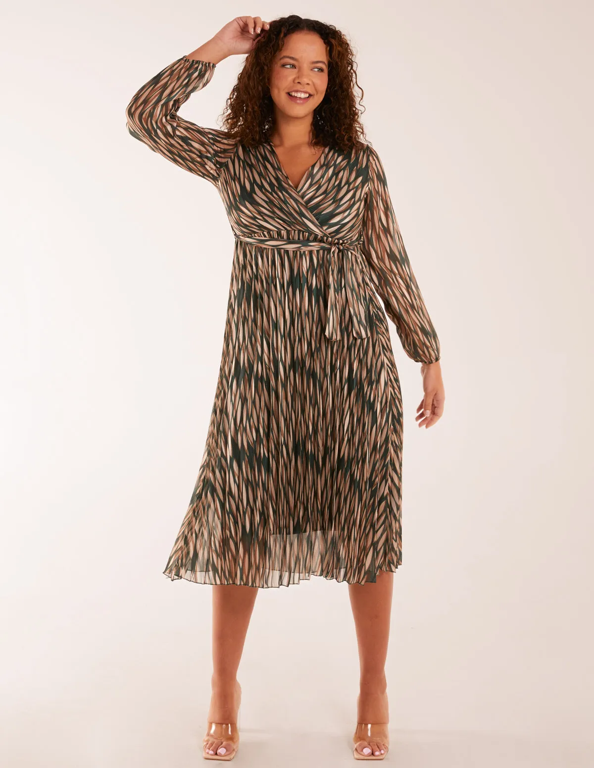 Wrap Over Metallic Vertical Print Dress sold by Blue Vanilla product image thumbnail 2
