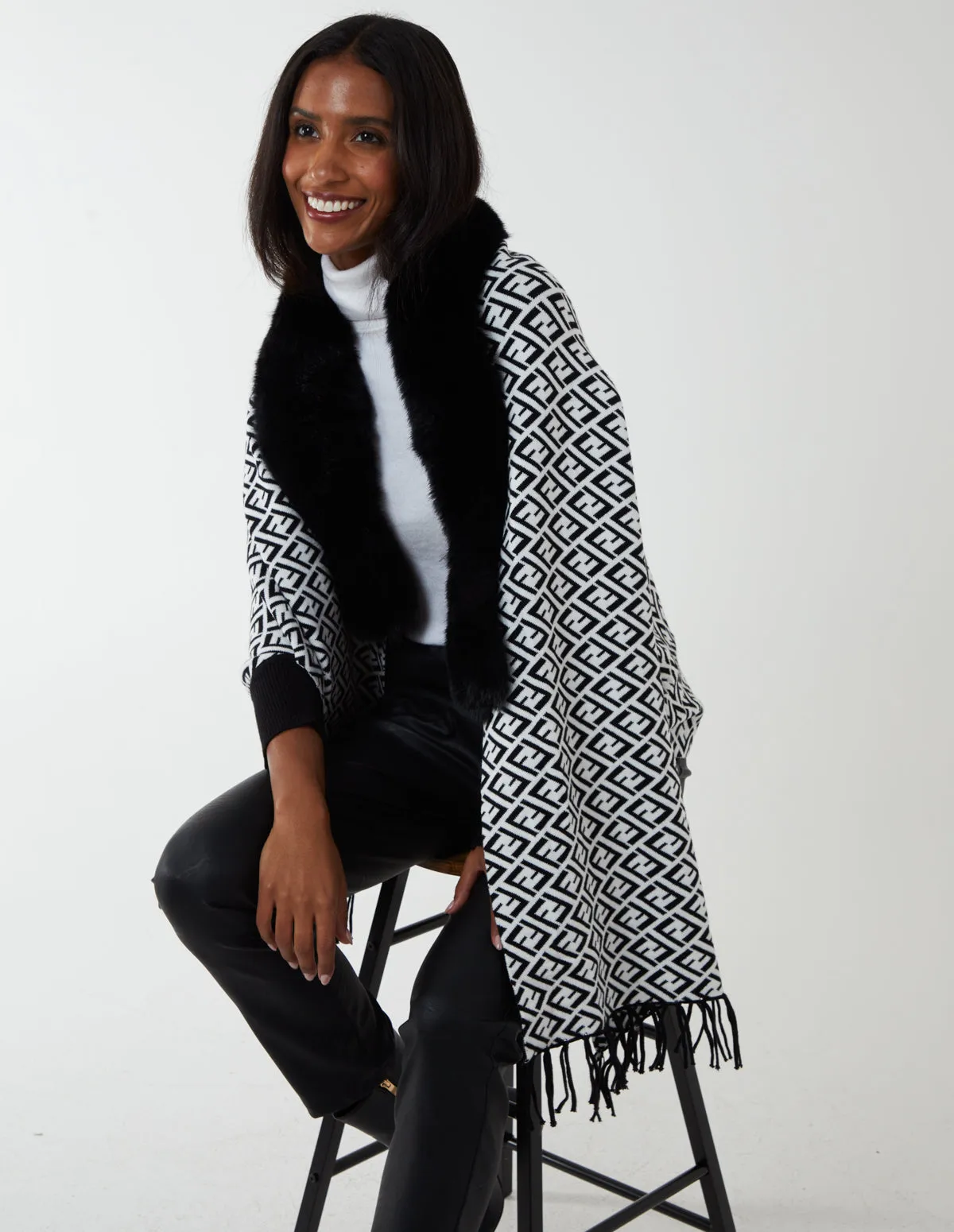 Faux Fur Lined Monogram Poncho sold by Blue Vanilla product image thumbnail 2