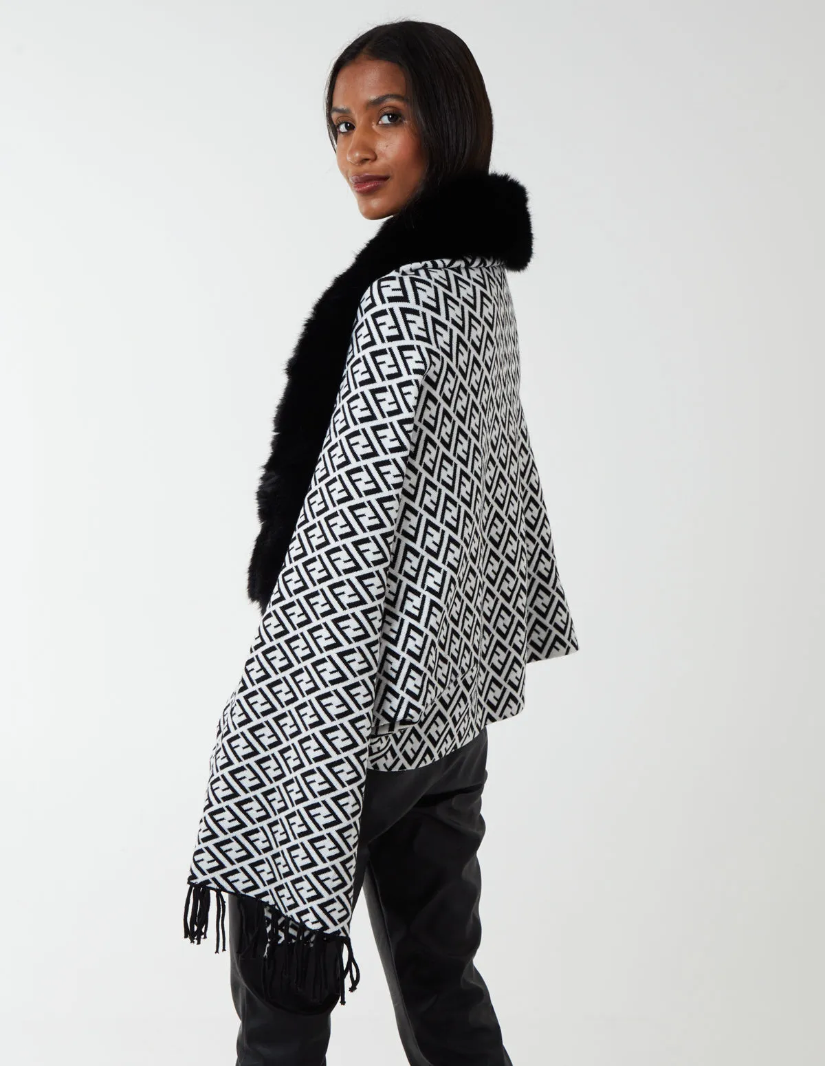 Faux Fur Lined Monogram Poncho sold by Blue Vanilla product image thumbnail 5