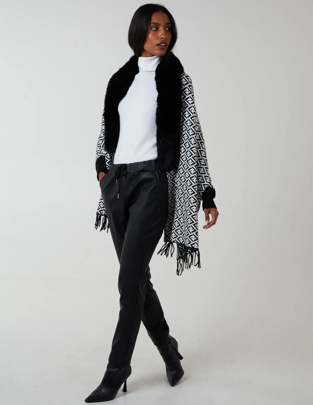 Faux Fur Lined Monogram Poncho sold by Blue Vanilla product image thumbnail 4