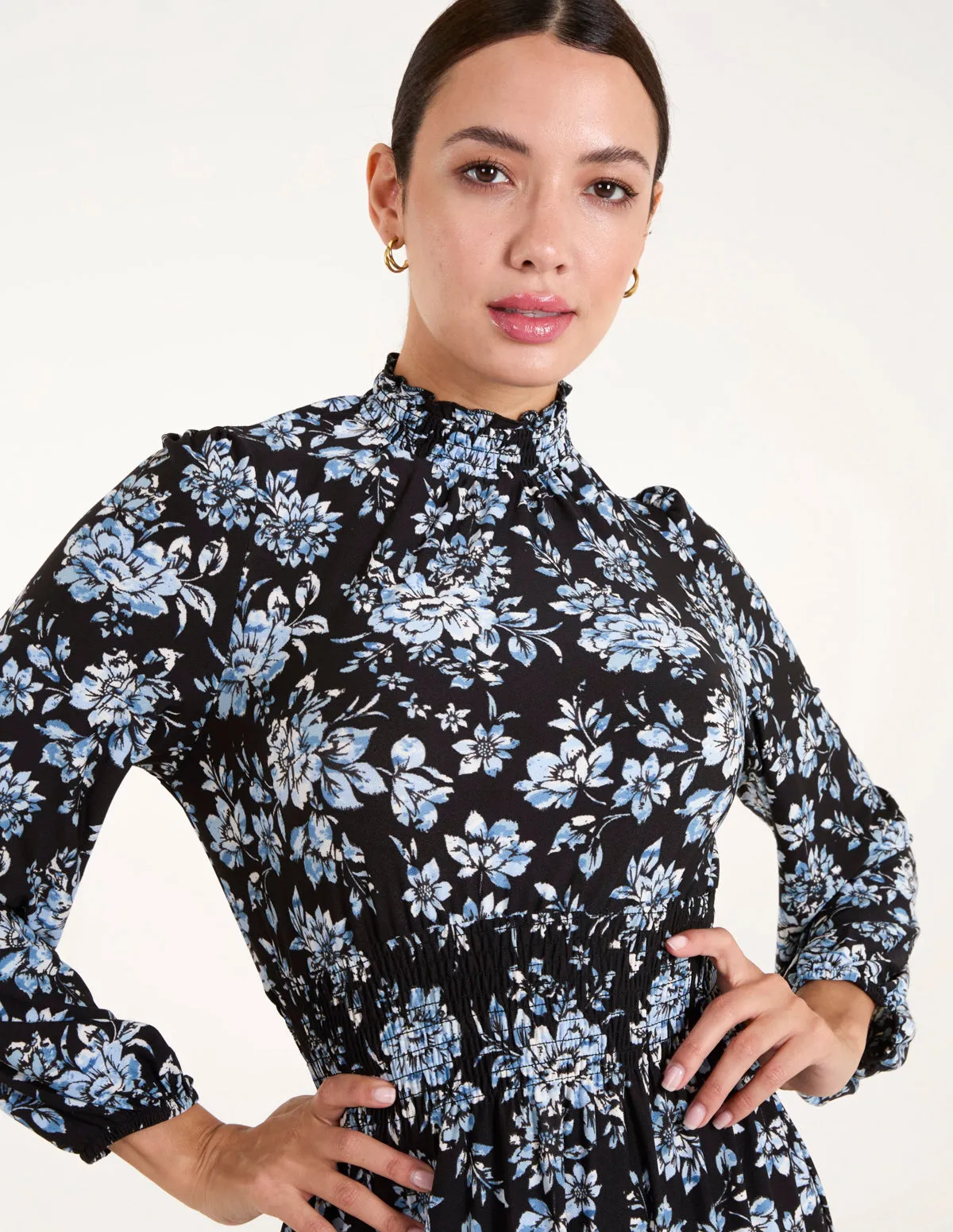 High Neck Shirred Floral Midi Dress sold by Blue Vanilla product image thumbnail 2